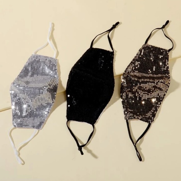 Private Label Accessories - 3 Piece Sparkly Sequin Face Masks W/Filter Pocket
